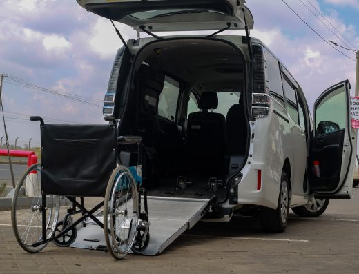 Toyota Voxy with a ramp and two wheelchair docking stations