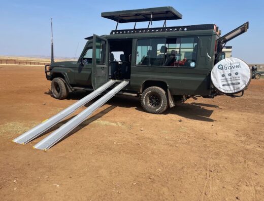 Wheelchair accessible safari Land Cruiser with twin ramps in the Maasai Mara