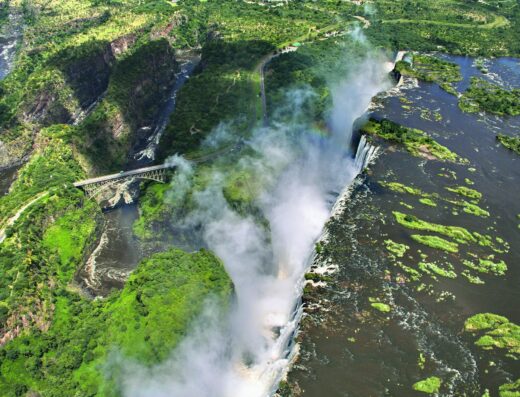 Aerial view of Victoria Falls from a helicopter flight