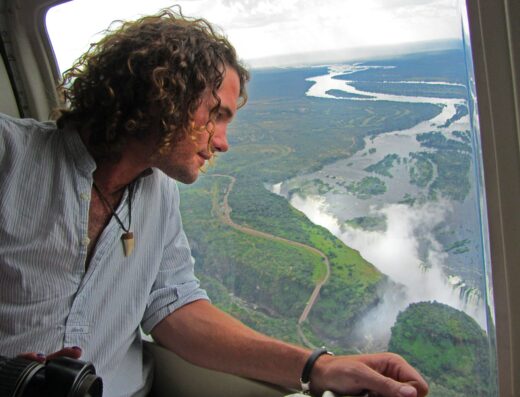 Guest on a helicopter flight over the Zambezi and Victoria Falls